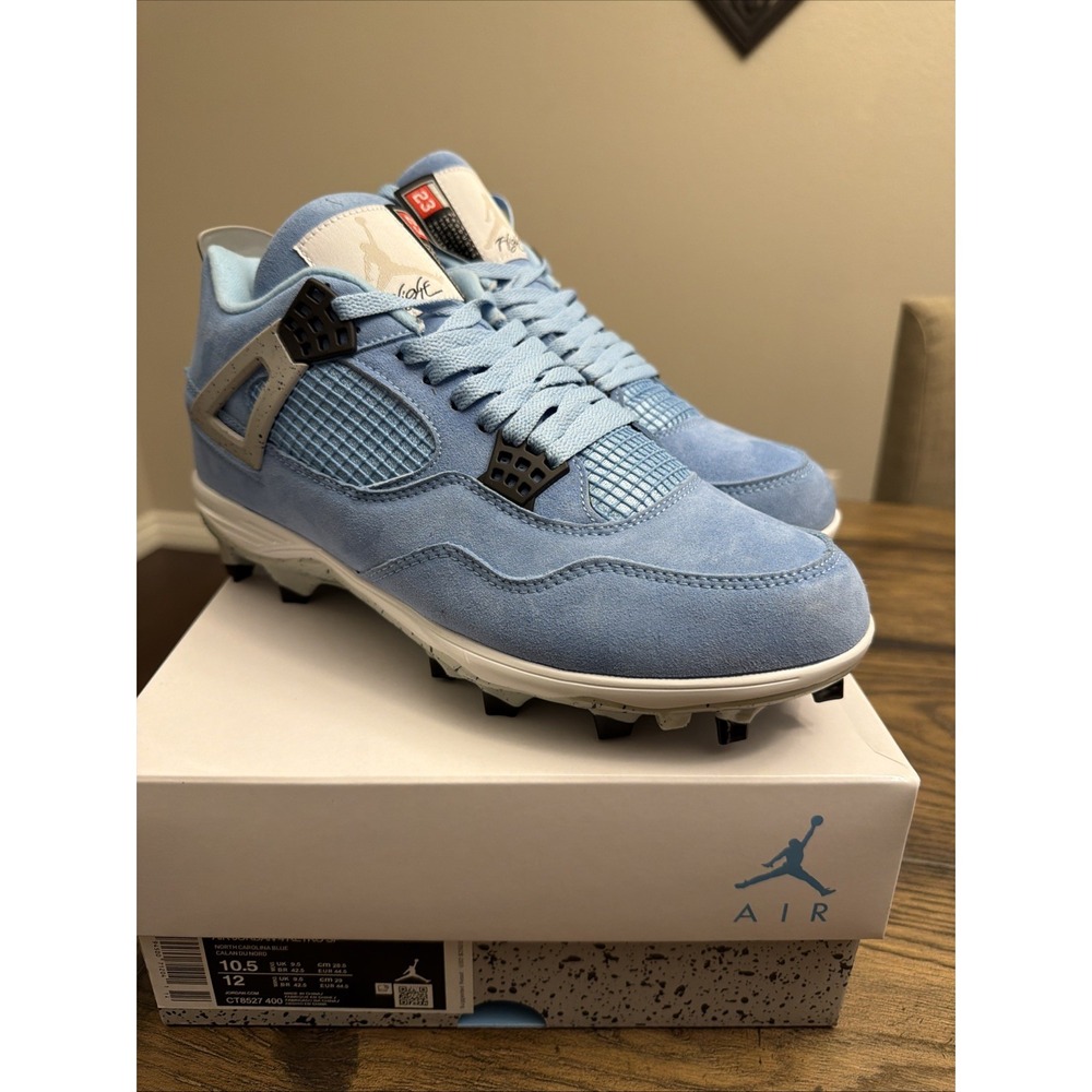 Custom Air Jordan 4 University Blue Football Cleats  Mens Size 10.5